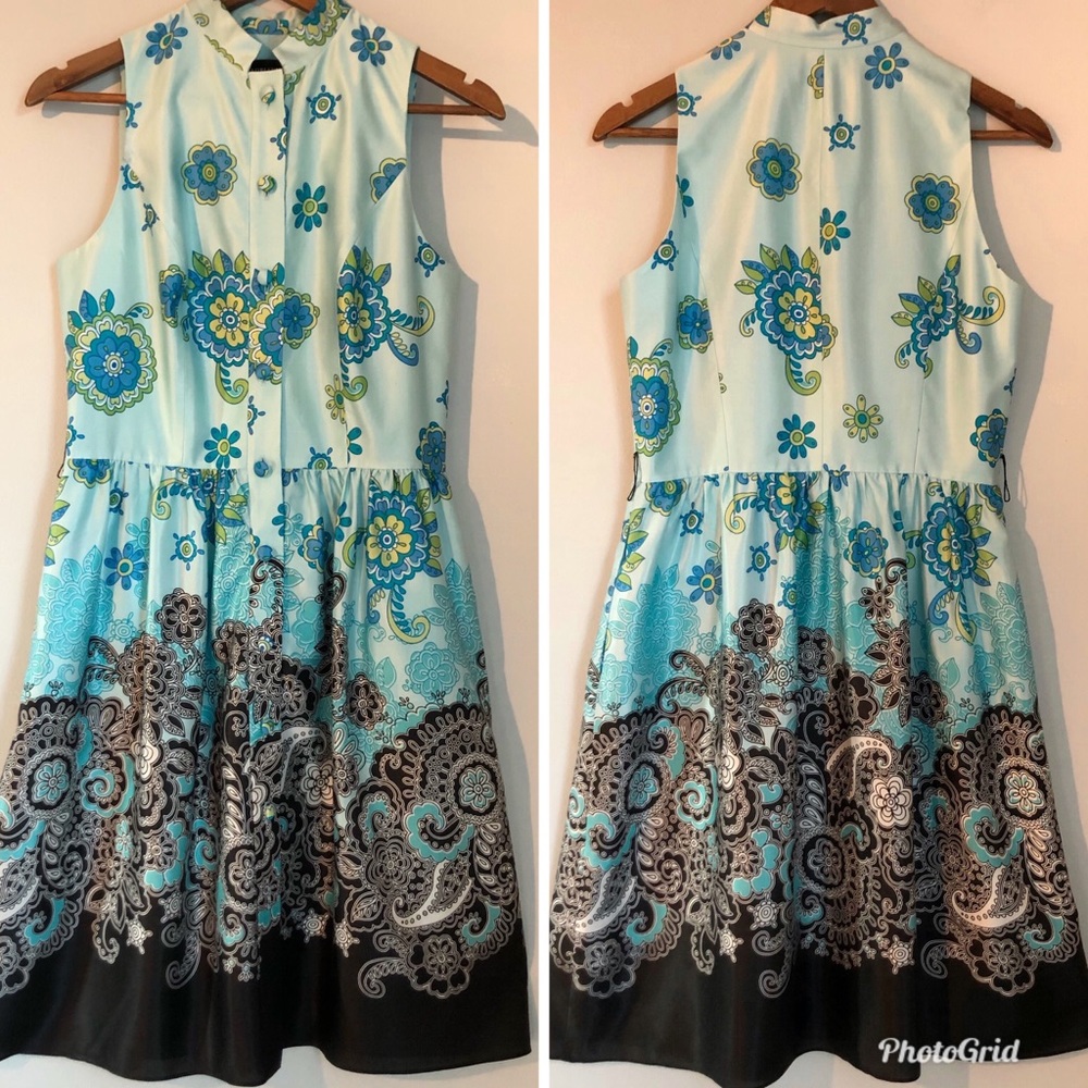 Adrianna Papell Blue Silk Blend Sleeveless Dress, size 8 - Picture 6 of 8